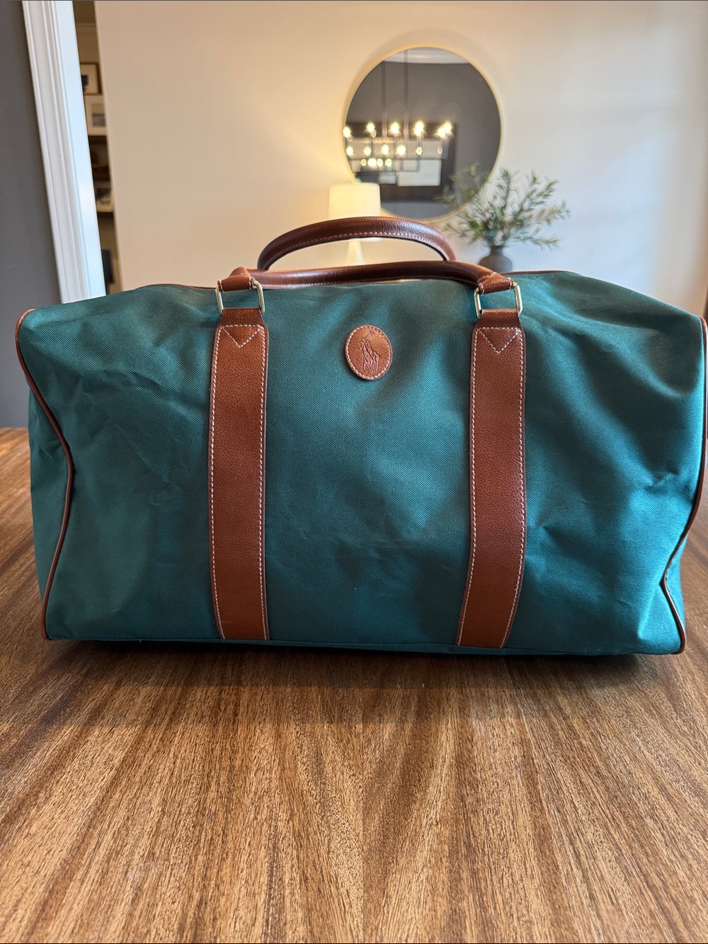 Vintage Polo by Ralph Lauren green Canvas Duffel with Brown Trim